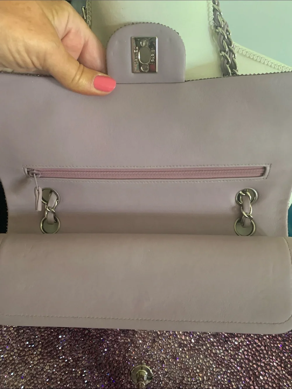 NWT CHANEL Metallic Purple Quilted Chain-Handle Shoulder Bag